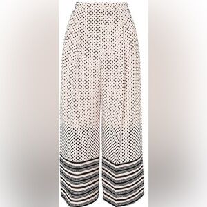 Topshop Black and White Patterned Wide-Leg Cropped Pants